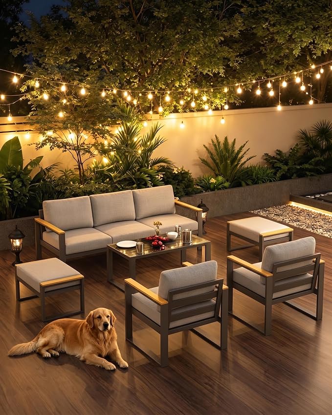 1 Pcs 3-Seat Aluminum Sofa and Coffee Table, Aluminum Patio Patio Conversation Set with Washable Thick Cushion for Balcony, Garden, Deck, Backyard, Gray