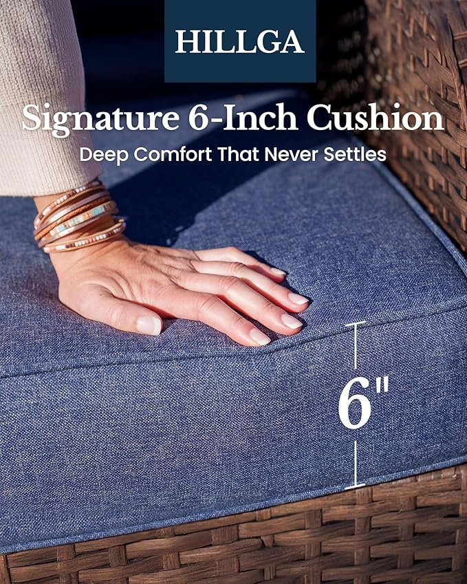 HILLGA 8-Piece Luxury Patio Furniture Set with 6" Thick Cushions, Weather-Resistant Wicker High Back Swivel Rocker Chairs, Senior-Friendly Outdoor Sofa Set for Large Deck, Yard and Poolside, Blue(V2)