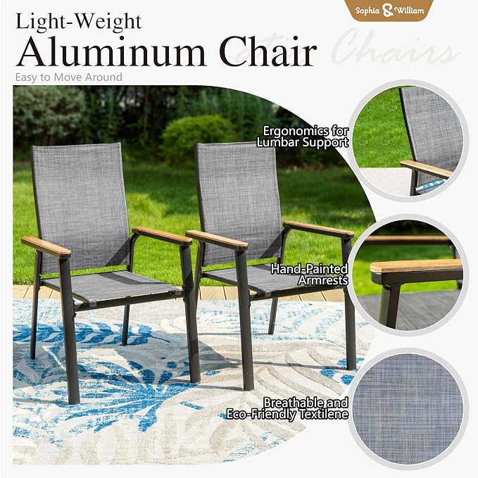 Sophia & William Patio Dining Chairs Set of 8, Stackable Aluminuum Frame | Grey textilene, Weather-resistant, light-weight & space-saving, Breathable & quick-drying, Outdoor deck backyard porch