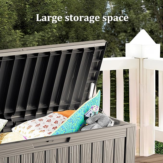 TARKARI 80 Gallon Outdoor Storage Box Waterproof, Resin Deck Boxes with Lockable Lid & UV-Resistant for Patio, Pool, Garden Furniture Cushions & Accessories, Coffee