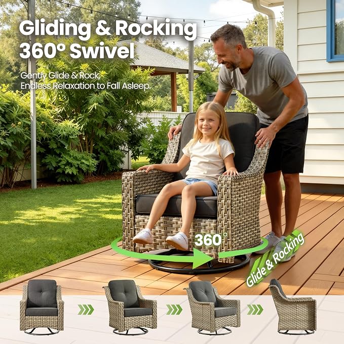 Patio Conversation Set,5 Pieces Wicker Patio Furnitures with Swivel Chair and Coffee Table,All Weather Patio Furniture Set for Garden,Backyard,Poolside and Patio,Black