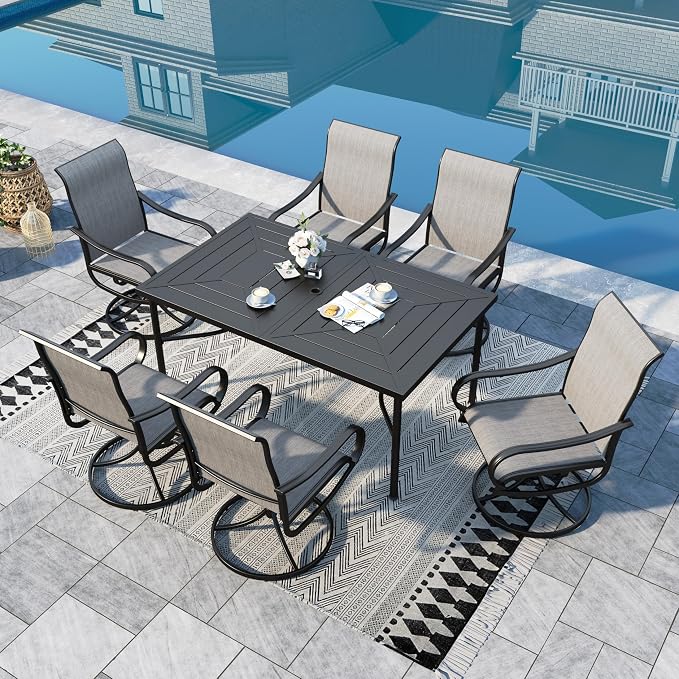 Sophia & William Outdoor Dining Set Patio Dining Set for 6 Outdoor Table and Chairs 7 Pieces Outdoor Patio Set with Swivel Patio Chairs 64" Metal Table for Garden Pool All Weather Grey