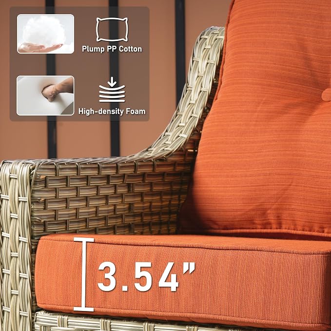 HOOOWOOO 2 Piece Patio Chairs Set,Outdoor Wicker Chairs,All Weather Resistant High Back Rattan Deck Chairs Matching Furniture(Orange Red)