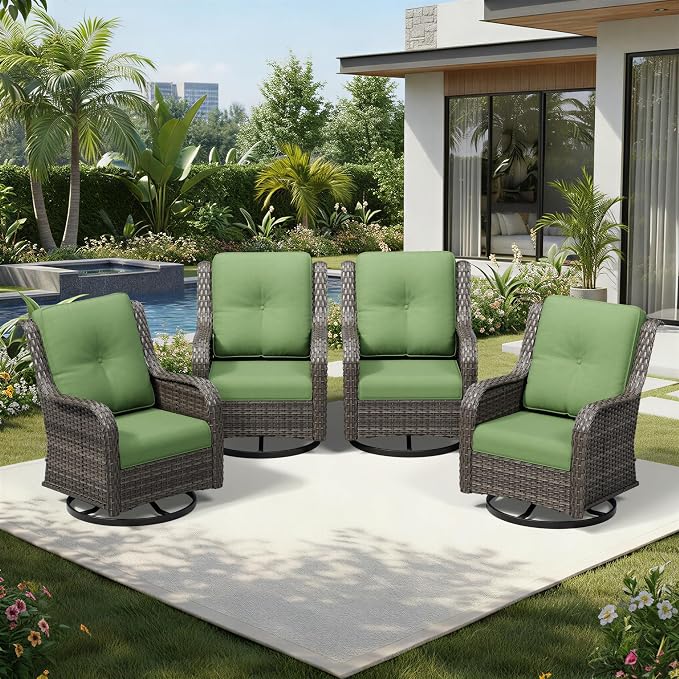Joyside 4 Piece Outdoor Swivel Rocker Patio Chairs, Wicker Patio Furniture with High Back, Deep Seating, Wide Armrest, Thickened Cushions, Outdoor Rattan Furniture for Deck, Porch Use