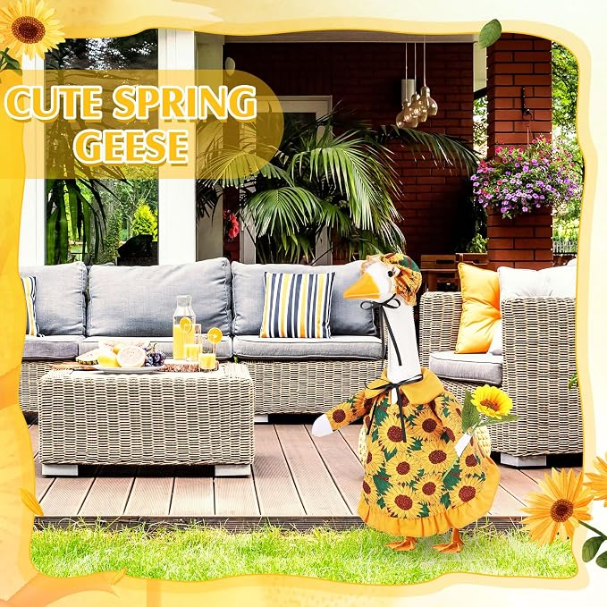 FuWeave Summer Sunflower Goose Outfit Lawn Porch Goose Clothes Costume 23" Geese Outdoor Patio Yard Lawn Art Decoration