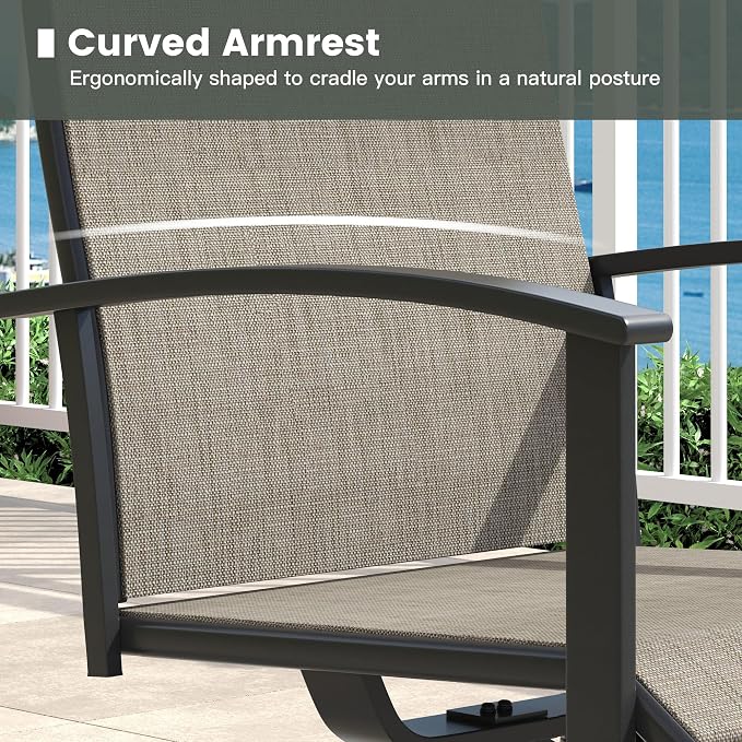 7 Pieces Round Outdoor Table and Chairs Set, Patio Dining Set with 50" Round Spliced Outdoor Table and Patio Swivel Chairs for Backyard Lawn Garden, Black Table and Mixed Brown Chairs