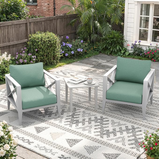 Aluminum Outdoor Patio Furniture Set with 5.2" Thick Cushions, 3-Piece Outdoor Sectional with Coffee Table, Patio Conversation Sets for Backyard,(White,2 Seats)