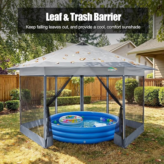 COBIZI 16x16 Pop Up Gazebo Tent with Mosquito Netting, Gazebos on Clearance, Hexagonal Outdoor Canopy Shelter, Patented Center Lock 6-Sided Portable Gazebos, Pop Up Canopy Tent for Backyard, White