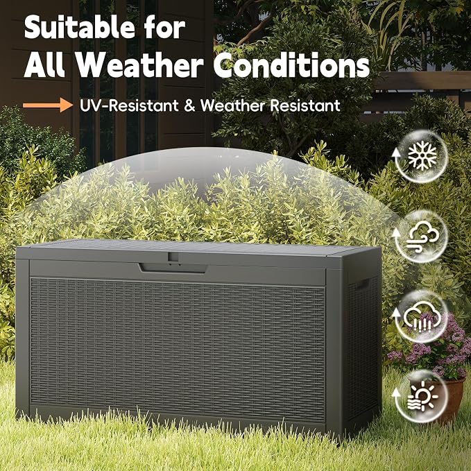 66 Gallon Outdoor Deck Box - Lockable Waterproof Storage Container, Resin Weatherproof Box for Patio Garden Furniture Pool Tools Cushions, Black