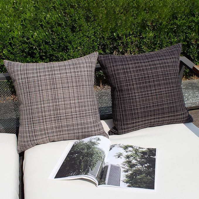 Kevin Textile Outdoor Waterproof 20x20 Inch Pillow Covers 2 Pack, Grey | Water Resistant, Faux Linen Yarn-dyed, Woven Texture Throw Pillow Covers for Tent Patio Garden Couch Sofa