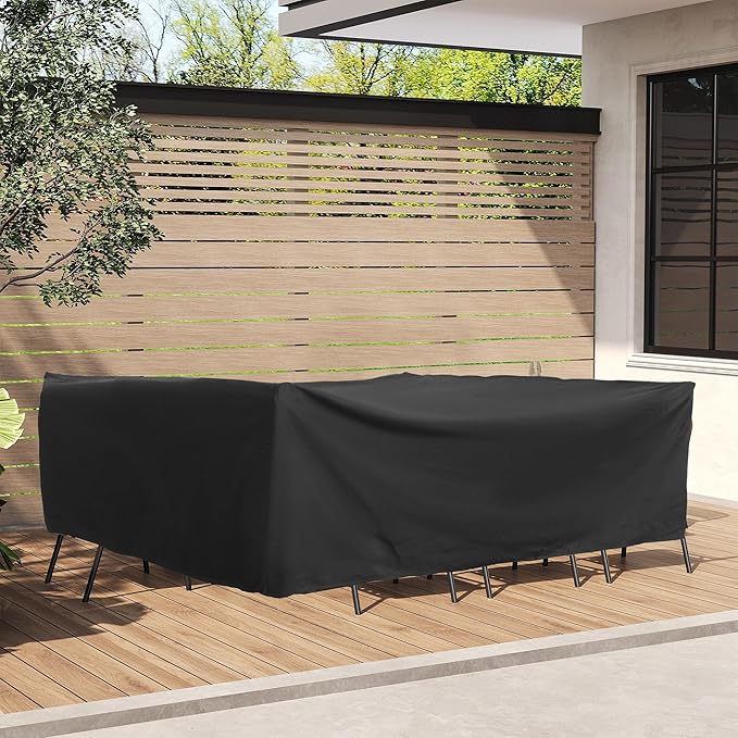Outdoor Furniture Covers, Rectangular patio table cover, Waterproof for Outdoor patio set cover, Dining table cover, 126" W x 84" D x 31" H Black