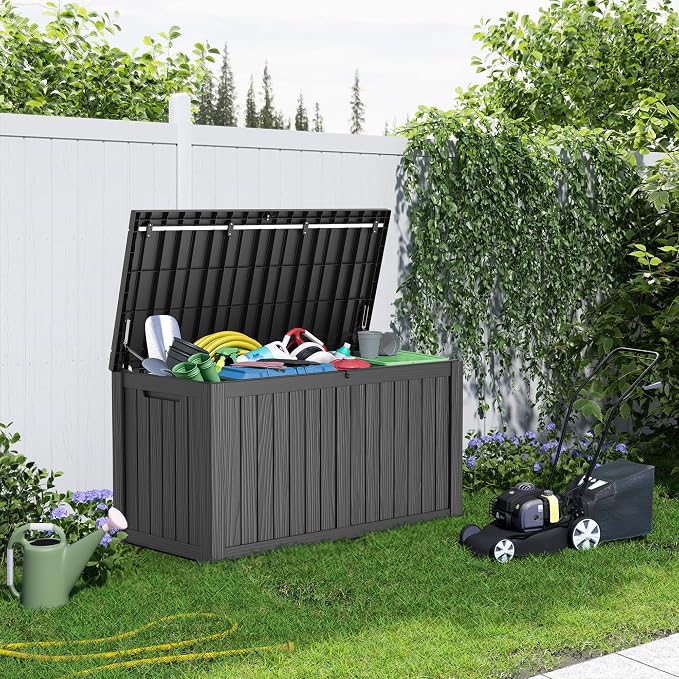 PatioZen 180 Gallon Large Deck Box,Resin Outdoor Storage Box with Lockable for Patio Furniture, Pool Accessories, Garden Tools Waterproof Outside Storage Box, Black
