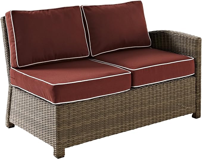Crosley Furniture Bradenton 4-Piece Outdoor Sectional Sofa Wicker Conversation Patio Furniture Set for Deck, Brown with Sangria Cushions