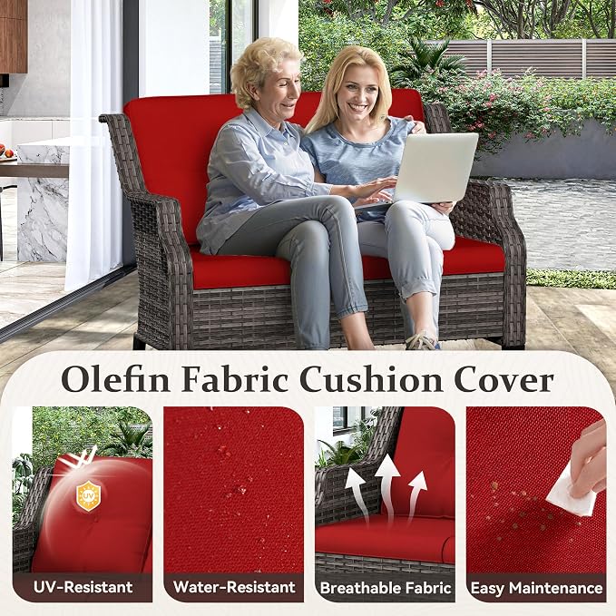 Outdoor Patio Loveseat, All-Weather 2-Seater Wicker Loveseat with Cushions, Outdoor Patio Love Seat Sofa for Garden, Balcony and Deck