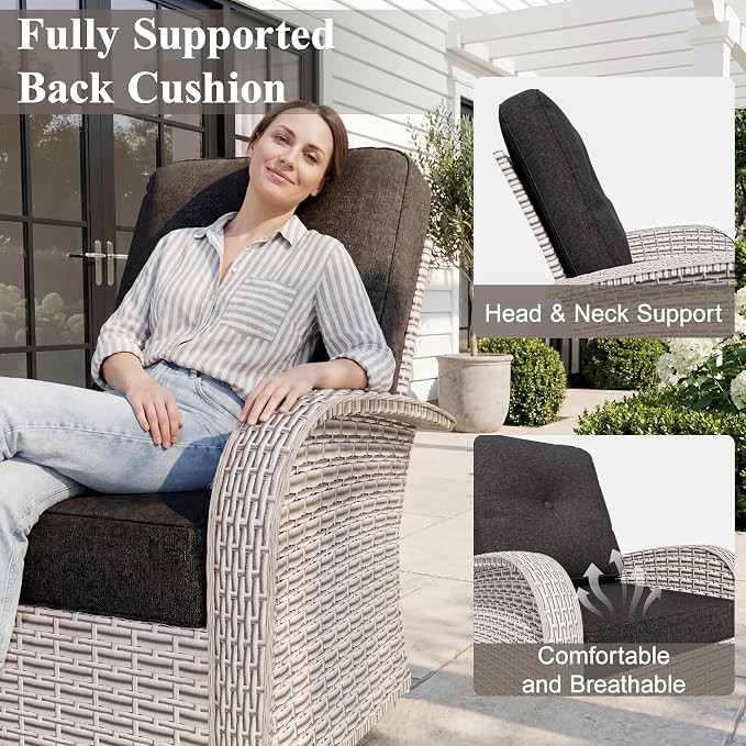 Patio Wicker Chairs Swivel Rocker, Outdoor Swivel Glider Rocker Chairs with Rattan Side Table, All Weather Conversation Set for Porch Poolside Balcony,Black