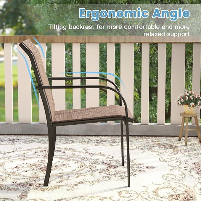 DIFY 11 Pieces Outdoor Patio Dining Set for 10, 63" Black Round Metal Patio Table and 10 Brown Stackable Textilene Patio Chairs, Outdoor Table and Chairs for Backyard Garden Poolside