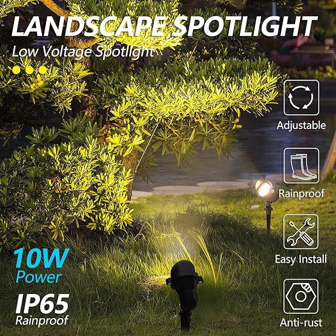 Landscape Lights Outdoor 12v: 10W MR16 Low Voltage LED Landscape Lights 12-24V 3000K Warm White - Front Door Walkway Small Yard Lighting for homeowners - 2 Pack