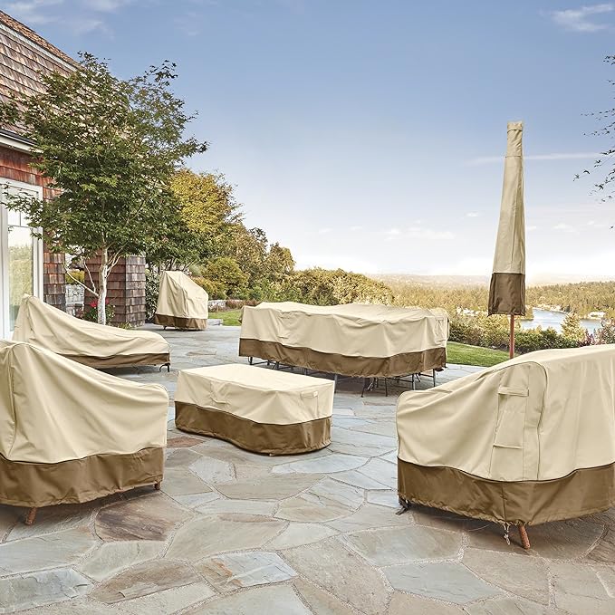 Classic Accessories Veranda Water-Resistant 70 Inch Round Patio Table & Chair Set Cover, Outdoor Table Cover