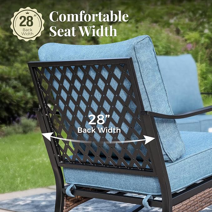 MIXPATIO Patio Furniture Set with Fire Pit Table, Metal Outdoor Conversation Set with 5.75'' Extra Thick Cushion, 2 Leg Chairs, Loveseat Sofa, 3-Seat Sofa and Gas Fire Pit Table, Navy Blue
