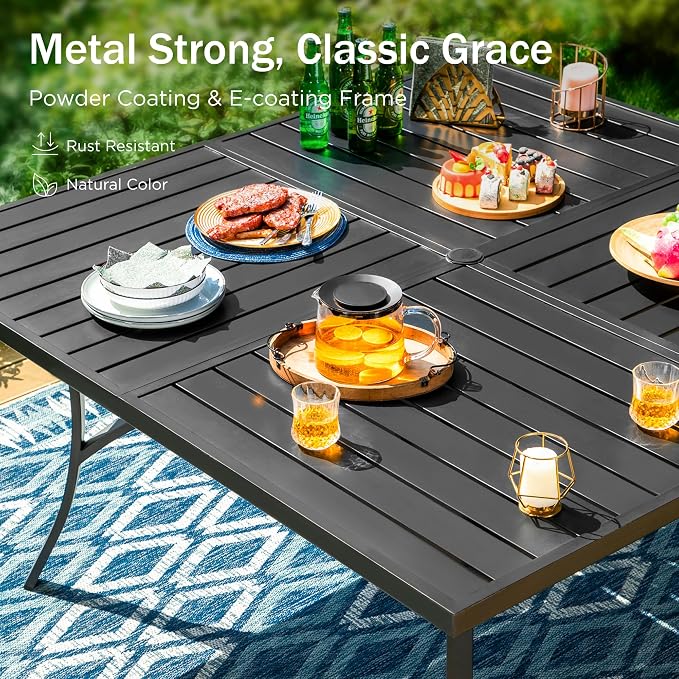 PHI VILLA 9 Piece, Outdoor Dining Set, 57.5"x57.5" Table, Cushioned | Wrought Iron, 2.0" Umbrella Hole, Weather-Resistant, 300 lbs Capacity