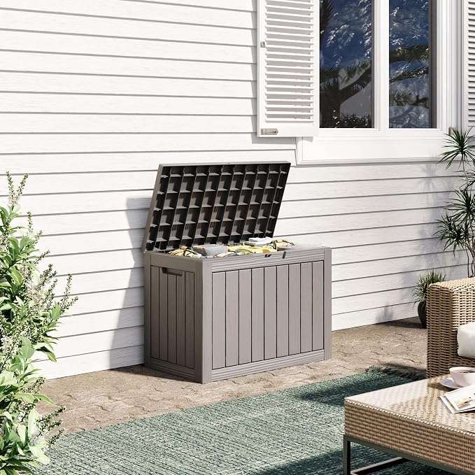 45 Gallon Outdoor Storage Box, Waterproof Resin Deck Box with Lockable Lid – Storage Cabinet for Patio Furniture, Pool Supplies, Garden Tools – Indoor & Outdoor Use