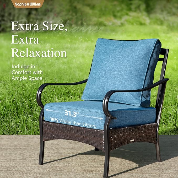 Sophia & William Extra Large Outdoor Patio Sofa Chairs Set 2 PCS Heavy-Duty Porch Furniture with High Back & Deep Seating Area, 5.5" Thicken Cushions for Deck, Lawn, Outside (Navy)