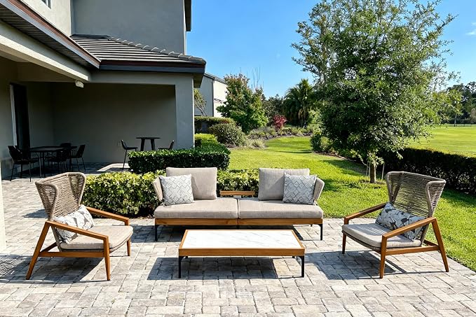 PURPLE LEAF 2 Pieces Patio Wicker Sofa Chairs Outdoor Aluminum Armchair with Cushions and Pillows Conversation Furniture Modern Leisure Chairs for Balcony Yard Garden Living Room