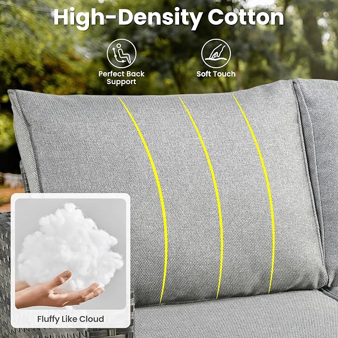 ovios 5 Pieces Patio Furniture Set, Outdoor Wicker Rattan Sofa Couch with Ottomans Comfy Cushions, Modern Conversation Set for Deck Backyard Porch, Dark Grey