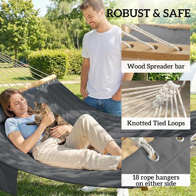 Outdoors 2-Person Hammock with Pillow & Pad, Gray, 128in x 55.1in, 440lb Capacity