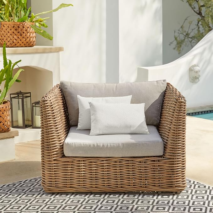 Sorra Home Boucle Outdoor Knife Edge Set of 2 Pillows, 12 in x 24 in, Ivory 2 Pound