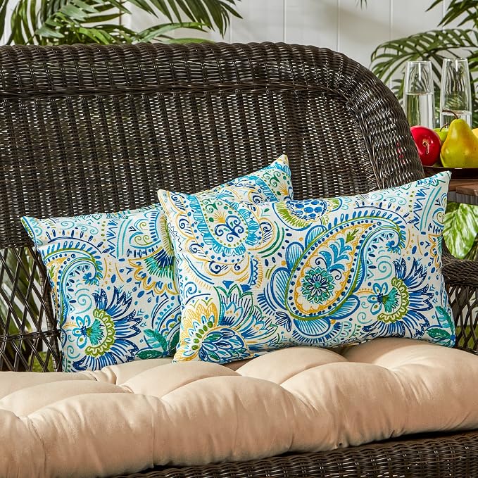 Greendale Home Fashions 2-Pack Outdoor 19x12 inch Rectangle Decorative Throw Pillow, Paisley