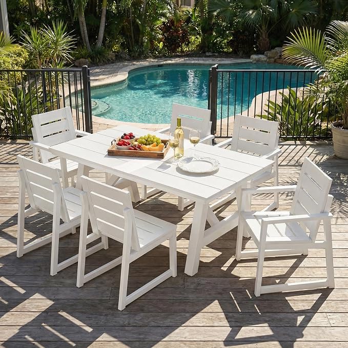 Costaelm Stinson HDPE Plastic Outdoor Patio Dining Arm Chair, White