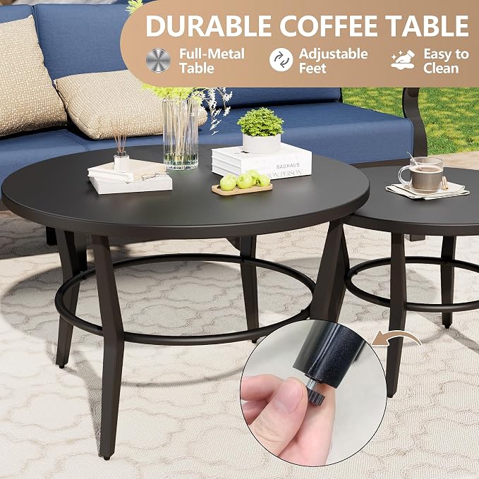 Aluminum Patio Furniture Set with 2 Round Coffee Tables, 5 Seats Outdoor Patio Conversation Sets w/5.1" Cushions,Patio Conversation Sets for Garden, Backyard, Porch-Navy