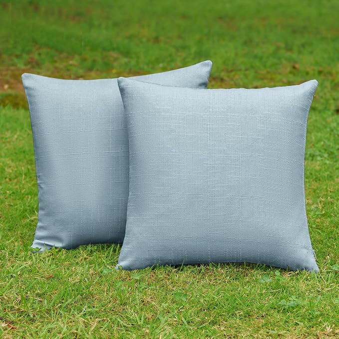 NiNi ALL Pack of 2 Decorative Outdoor Waterproof Pillow Covers Square Garden Linen Textured Cushion Sham Throw Pillowcase Set of 2 for Patio Farmhouse Garden Tent Couch 26x26 Inch Light Blue