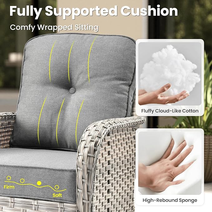 ovios 8-Piece Patio Furniture Set with L-Shape Sofa Chaise, Outdoor Sectional Couch Swivel Gliders, Modern Modular Wicker Rattan Conversation Set, Dark Grey