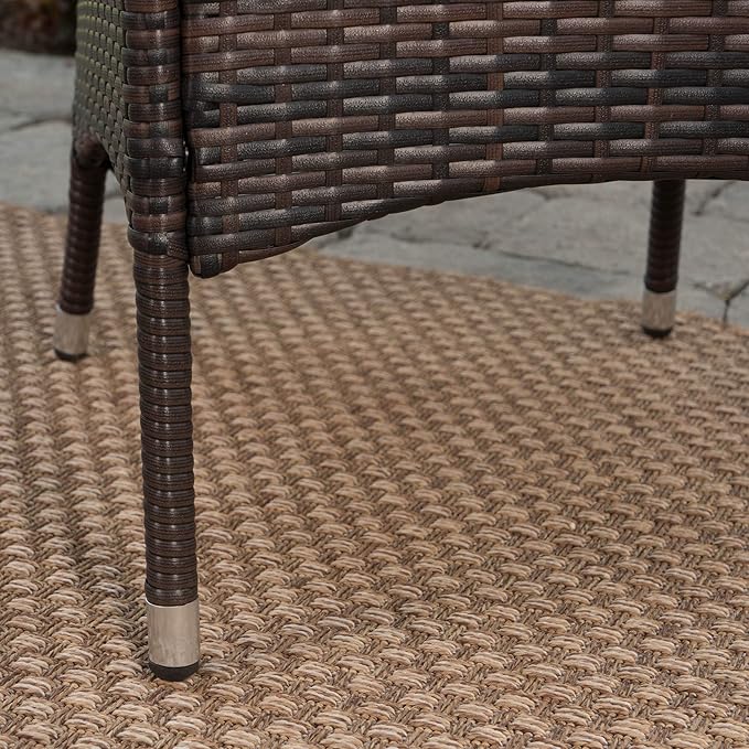 Christopher Knight Home Morley Outdoor Acacia Wood Dining Set with Wicker Stacking Chairs, 6-Pcs Set, Teak Finish / Rustic Metal / Multibrown