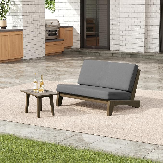 2 Pieces Patio Furniture Sets, All-Weather Outdoor Wood Bistro Set Patio Conversation Side Table Chiars and Patio Loveseat for Balcony, Backyard