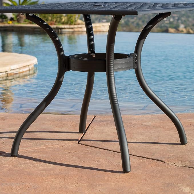 Christopher Knight Home Hallandale Cast Aluminum Outdoor Dining Set, 5-Pcs Set, Black Sand