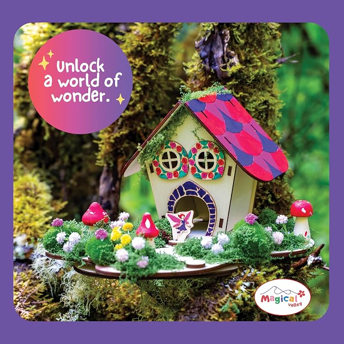 Fairy House Craft Kit for Kids, DIY Wooden Fairy Garden Kit with Paints & Decorations, Arts & Crafts for Kids, Creative Activity, Birthday Gift for Girls Ages 5 6 7 8–12
