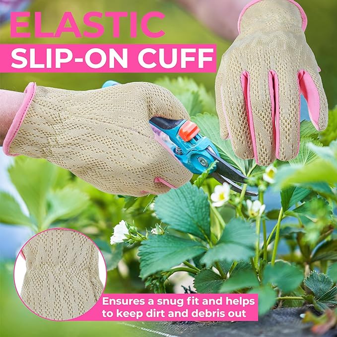 HANDLANDY Gardening Gloves for Women, Leather Garden Glove, Gardener Gift | Breathable Floral Ladies Leather Garden Yard Gloves, for Trimming, Weeding, Digging, Planting, Pruning
