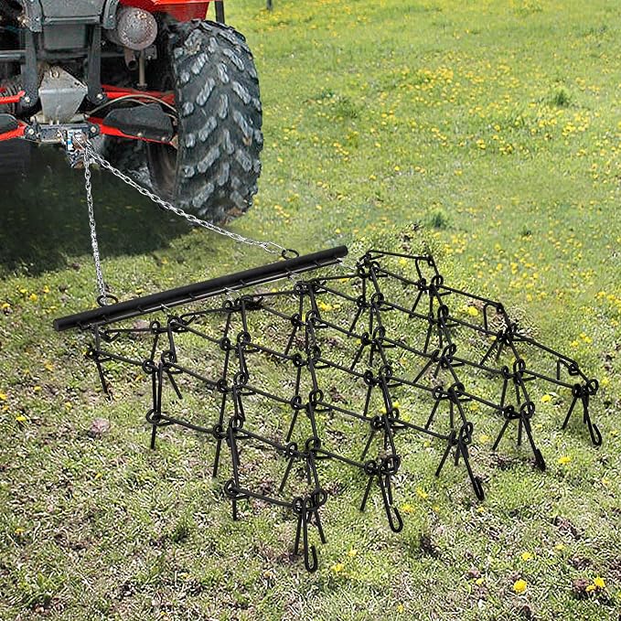 Garvee 4x4 ft Drag Harrow Leveling Grading Steel Mesh, 1/2 Thick Harrow Tines, Tow Behind Agricultural-Style Drag for ATV, UTVs,Lawn Tractors Leveling& Grading, Black