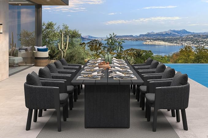 PURPLE LEAF Luxury 11-Piece Oversize Outdoor Dining Set for 10 Powder-Coated Aluminum Patio Table and Handwoven Olefin Rope Chairs with Cushions Weather-Resistant Patio Furniture Carbon Slate Color
