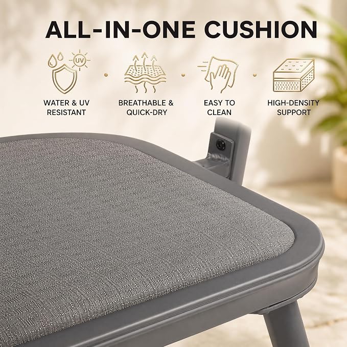 7-Pcs Aluminum Outdoor Dining Set, All-Weather Rattan Patio Furniture Set Include 51.2" Rectangular Table & 6 PE Wicker Chairs with Waterproof Cushions for Family Meals on Balcony Backyard Deck (Grey)