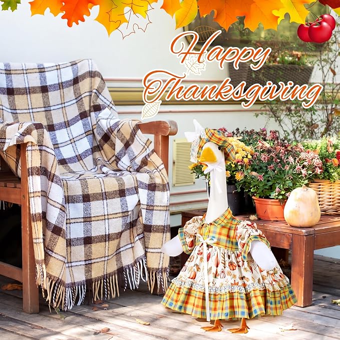 FuWeave Fall Porch Goose Outfit Maple Goose Costume Fancy Porch Geese Clothes with Wide Hat for 23" 17" Outdoor Patio
