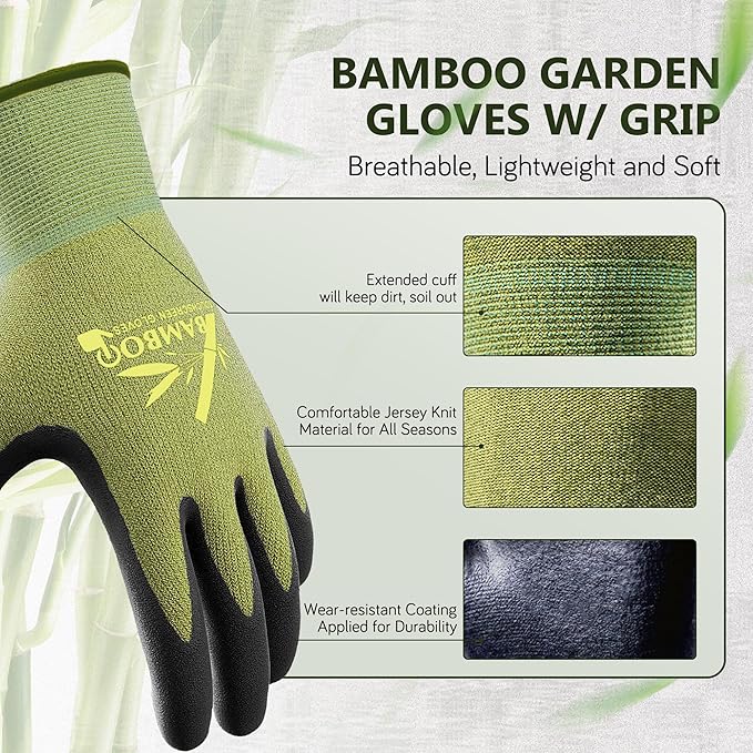 COOLJOB 2 Pairs Gardening Working Gloves for Men and Women, Touchscreen, Grippy Nitrile Rubber Coated for Garden Yard, Green/Black, XX-Large Size (XXL)