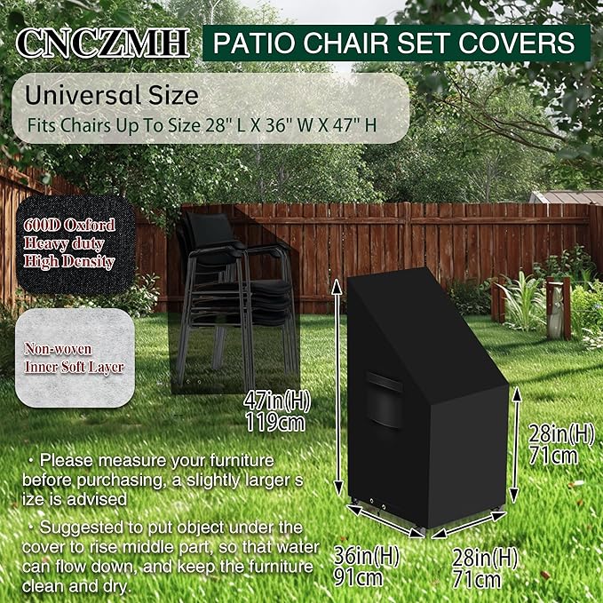 Heavy Duty Patio Chair Covers Waterproof Outdoor, 2 Pack 600D Patio Furniture Covers for Outdoor Rocking Swivel Adirondack Chairs, Lounge Deep Seat 28'' W x 36''D x 28''H/ 47''H Black