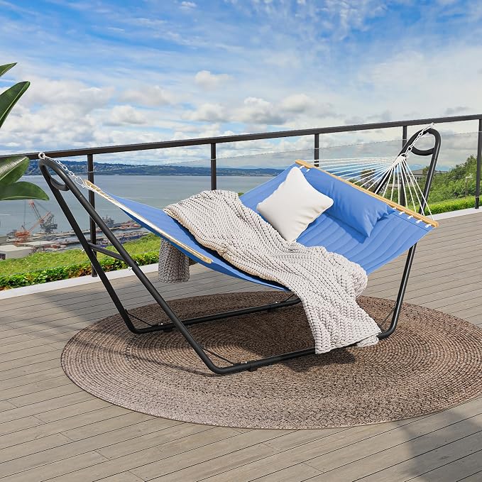 YITAHOME Hammock with Stand Included Hammock Heavy Duty Hammocks 12FT Waterproof Portable Hammock with Pillow Storage Bags 450lbs for Outdoors,Backyard,Blue