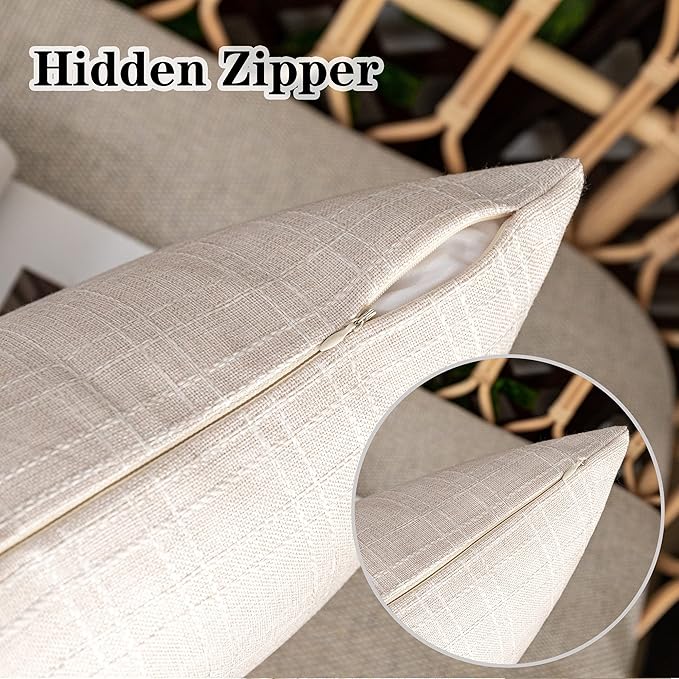Kevin Textile Outdoor Waterproof 18”x18” Pillow Covers 2 Pack, Light Beige | Water Resistant, Soft Faux Linen-cotton Yarn-dyed Woven Texture Throw Pillow Covers for Tent Patio Garden Couch Sofa