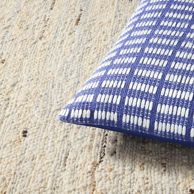 TOWN & COUNTRY TERRA Alara Textured Geo Stripe Handcrafted Indoor Outdoor Decorative Pillow, 100% Recycled Materials, UV Fade Resistant, Water Repellent, Blue/Ivory, 20"x20"