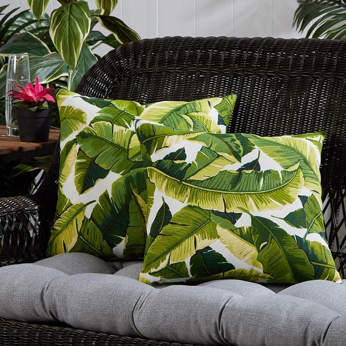Greendale Home Fashions Outdoor 17-inch Square Decorative Throw Pillow, 2-Pack, Tropical White